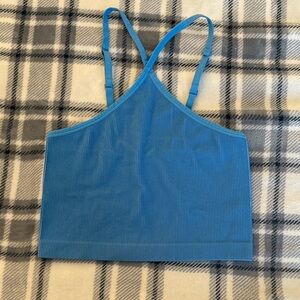 Blue Ribbed Crop Top